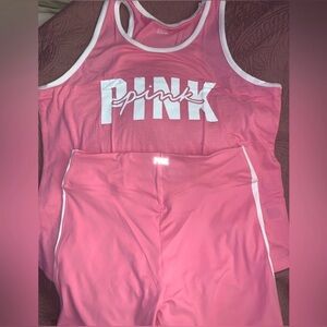 VS PINK Active Biker Shorts & Everyday Cotton Tank Top in Dreamy Pink Size XL